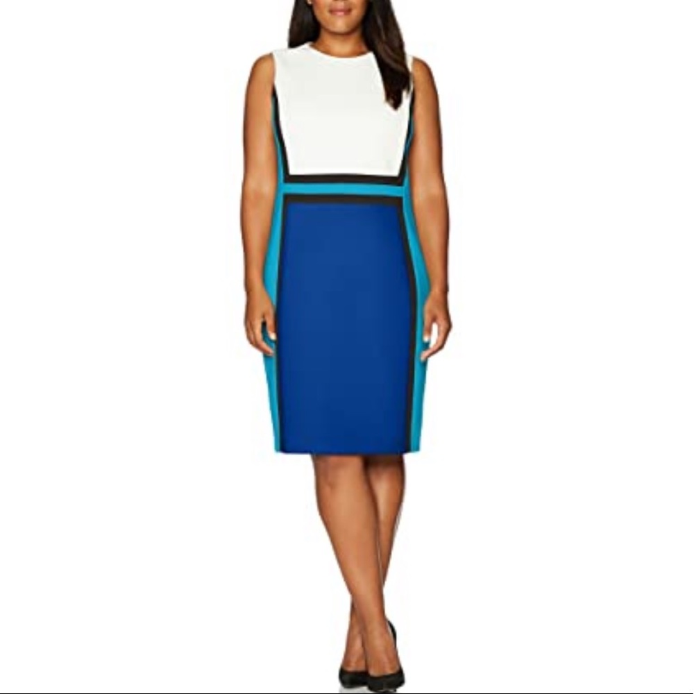Calvin Klein Colorblock Strapless Sheath Dress - White, Royal Blue, Teal, Black
